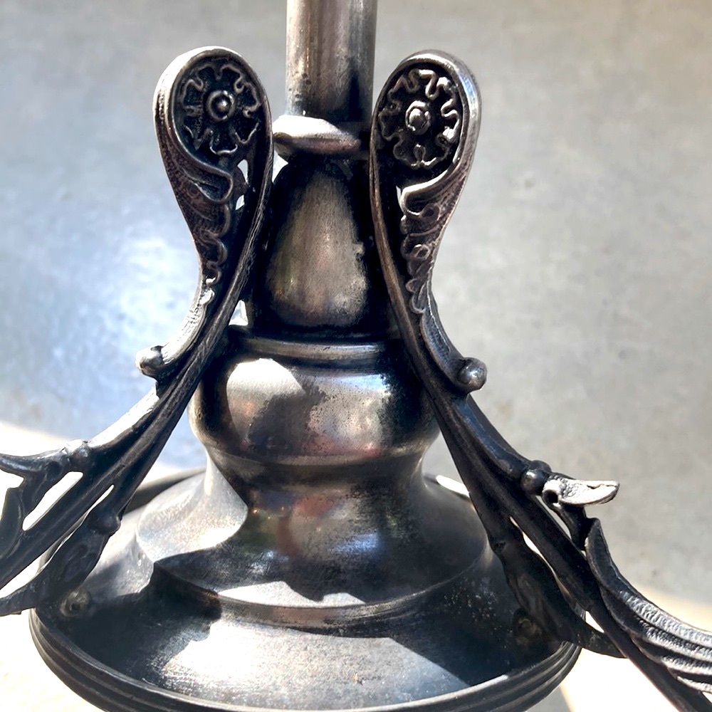 Antique gothic steampunk rare Silver Candle Holder with patina